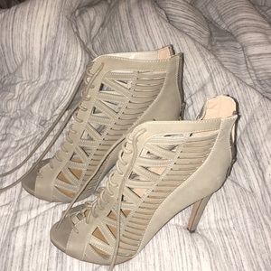 Paprika taupe tie up bootie/heels